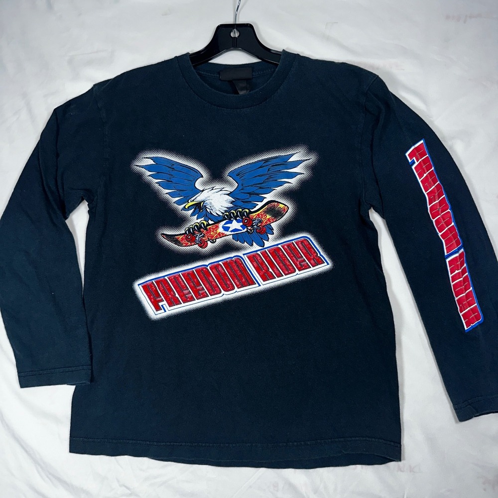 Freedom Rider Eagle Skateboard‎ Graphic Long Sleeve Shirt Black Mens Medium